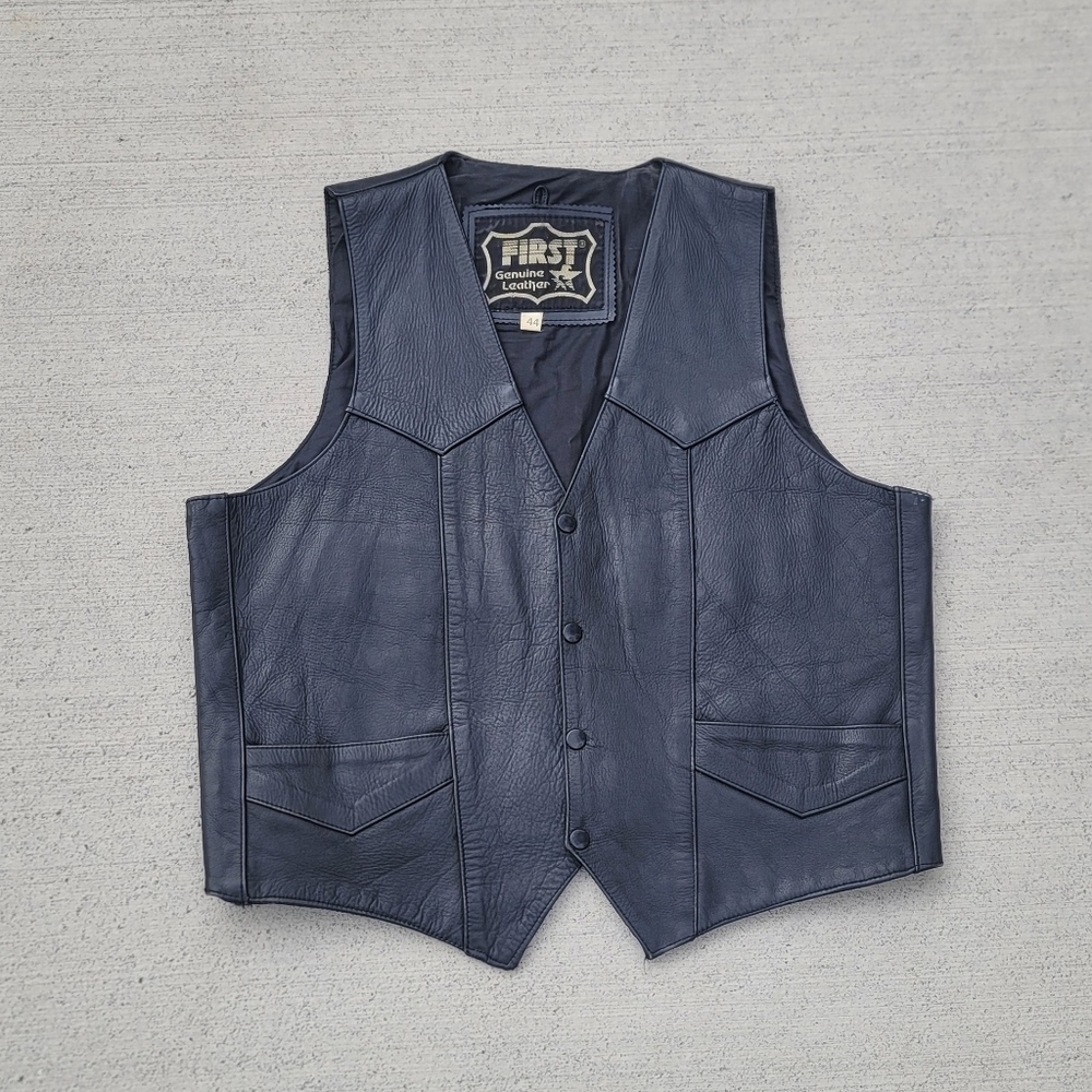 First Black Leather Vest Western/Motorcycle Mens Sz 44